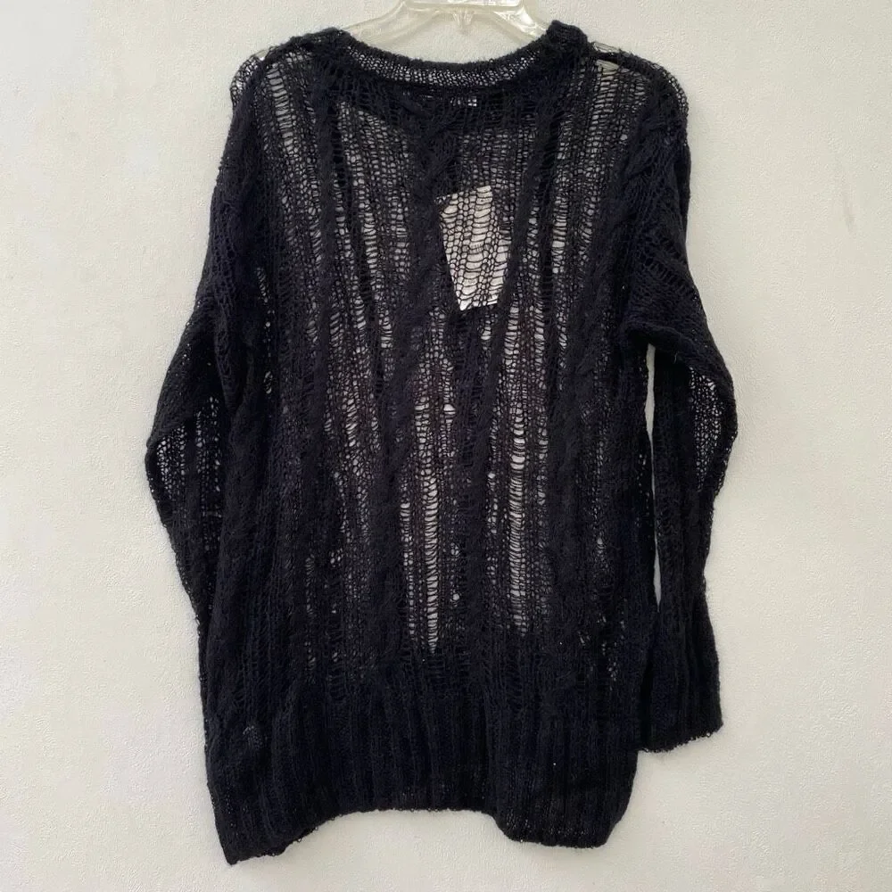NWT Zara Open Knit Sweater XS/S Black Sheer Boho Grunge Pullover